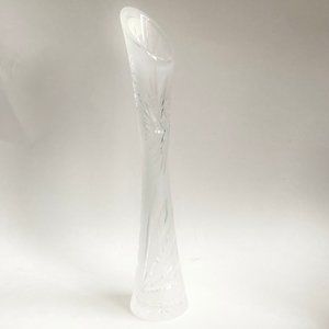 Vintage LESWAL Etched Vase Hand Cut Lead Crystal SWUNG Art Glass Made in Poland